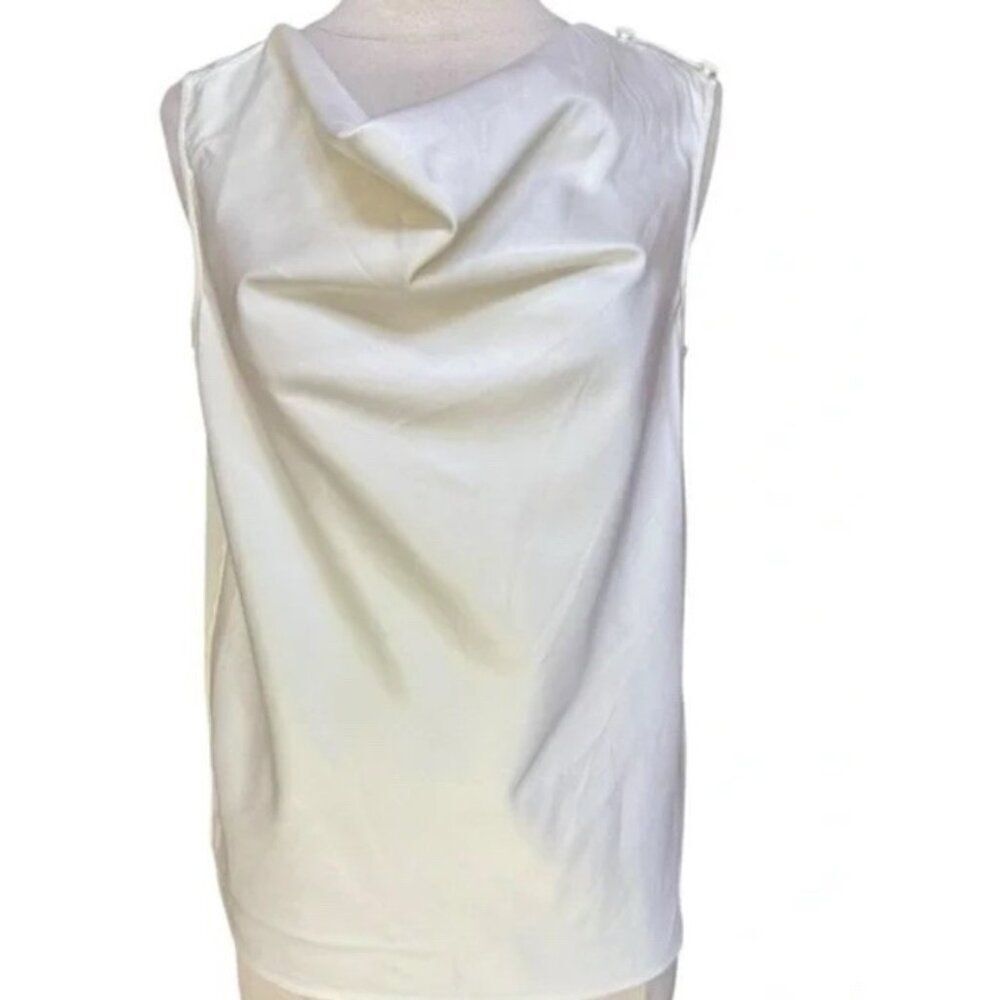 Seragyi Womens Size 12 Ivory Sleeveless Blouse Erin Cowl Satin Luxury Top NWT